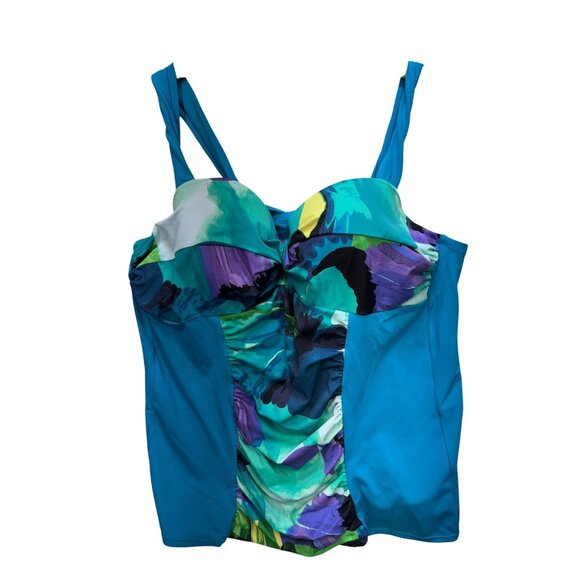 Lane Bryant Womens Ruched Swimsuit Top Size  44C Multicolor Swimwear Beach Chic - Picture 1 of 12